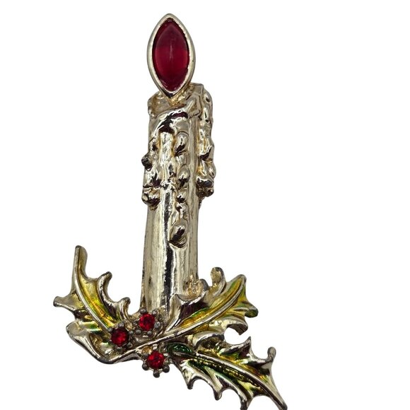 Vtg Tancer II Christmas Tree Candle Brooch Lot Holiday Red Cab Rhinestone Pins - Picture 9 of 13